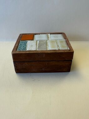 Vintage Small MCM Mosaic Tile and Wood Trinket Box